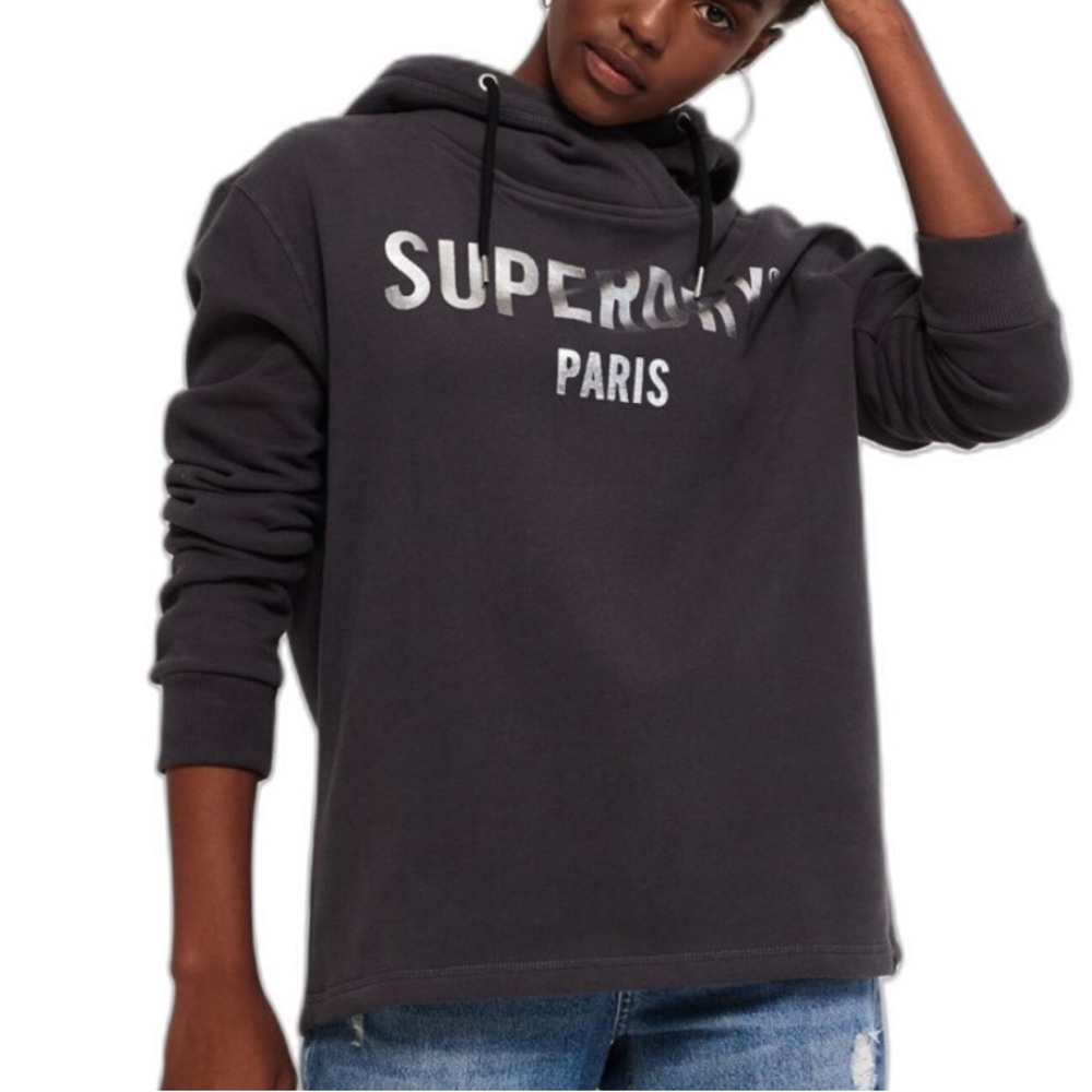 Women's Hooded Sweatshirt Superdry Rock Bling in a Vintage Black